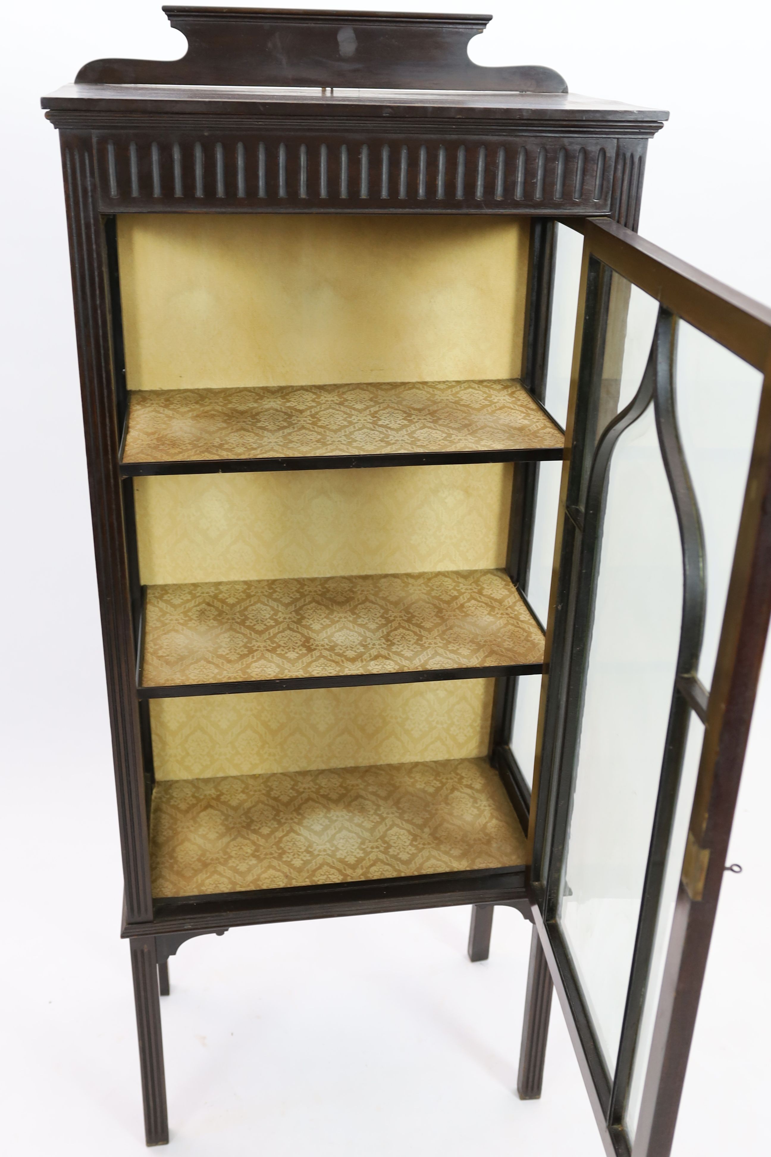 An Edwardian mahogany display cabinet, width 60cm depth 32cm height 146cm